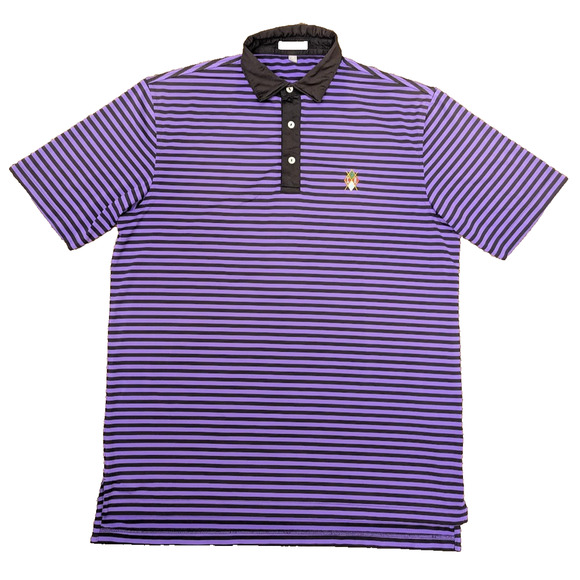 Peter Millar Summer Comfort Striped Golf Polo Logo M Purple Black Custom Spandex - Picture 1 of 9